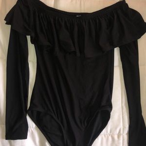 Black off the shoulders bodysuit